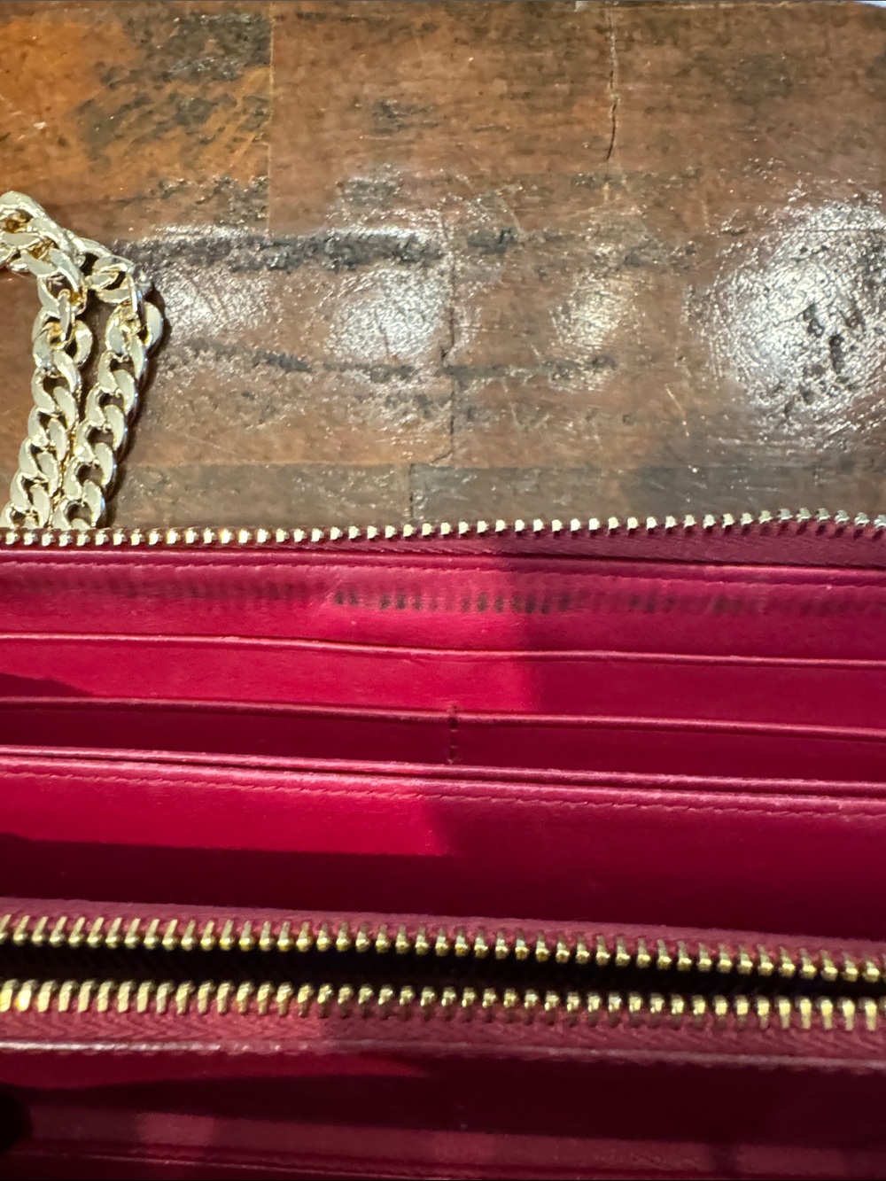 Prada Hot Pink Saffiano Zip Wallet with Gold Chain Strap - Picture 12 of 16